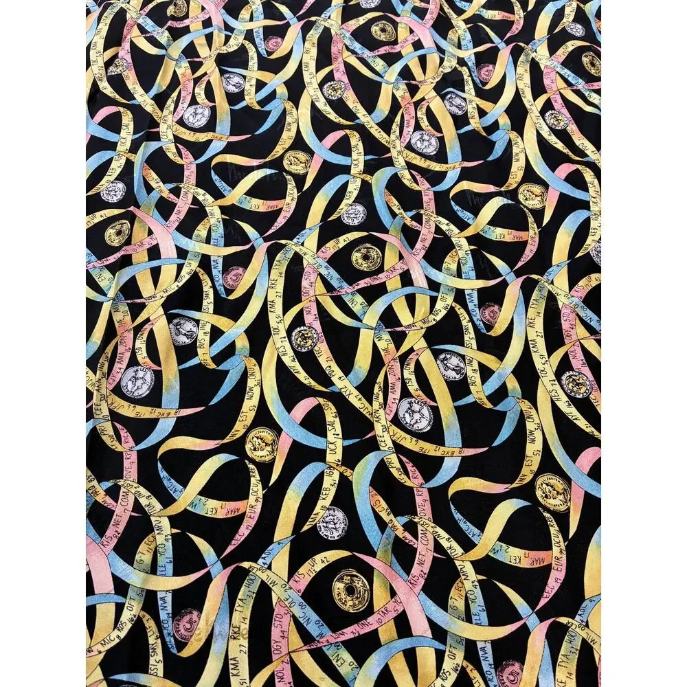 Vintage 1990s Nicole Miller Silk Scarf | Abstract Ribbon Print | Designer Silk
